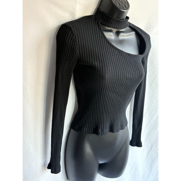 Zara Black Ribbed Mock Neck Sweater Knit Top Size S Classy 90s Sexy Date Night - Picture 3 of 9